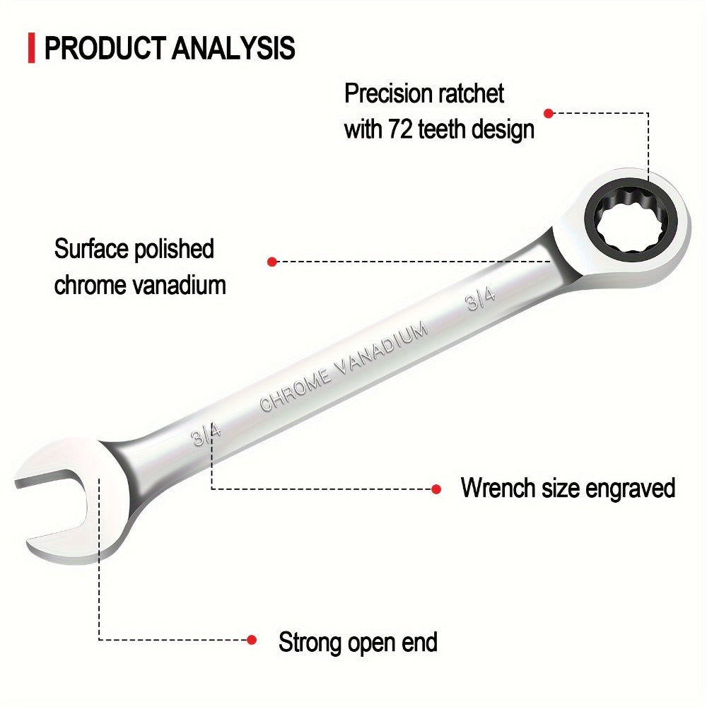 Combination Ratcheting Wrench Set 22pcs SAE & Metric, 1/4¡±-3/4¡± & 6-18mm Chrome Vanadium Steel, 72-Tooth Ratchet Wrenches with Oxford Bag, ANSI Standard for Car Repair & Home Appliance Maintenance