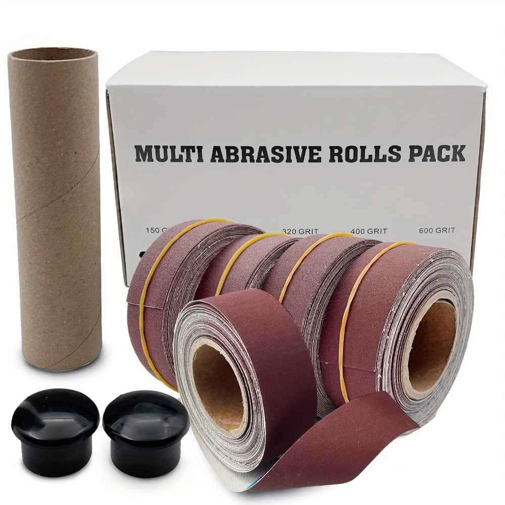 Sandpaper Roll with Dispenser, Aluminum Oxide Multi-Grit Emery Cloth 80-600, 4/5/6 Piece Set, 236 Inch for Wood Metal Glass Woodworking Sanding Blocks DIY