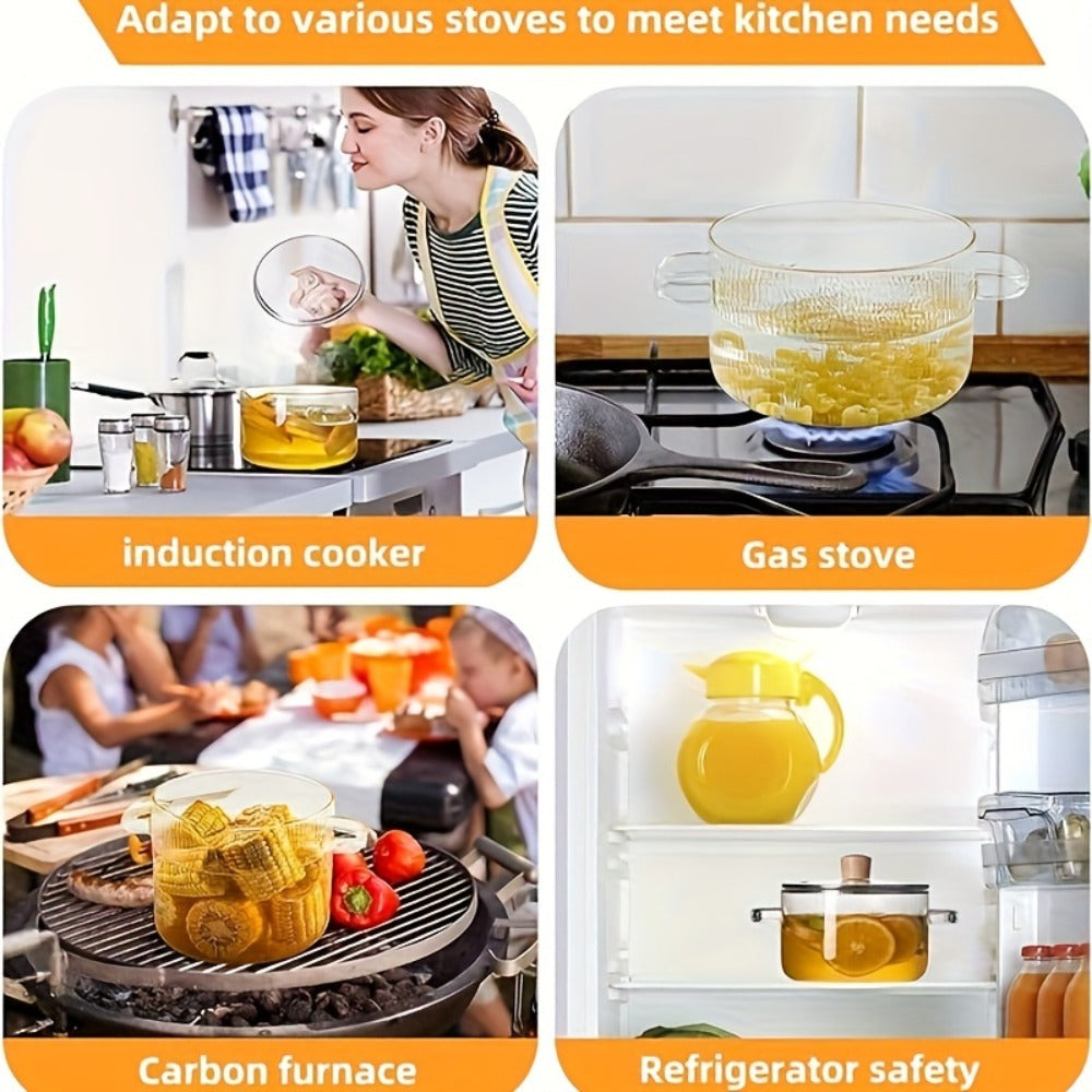 Borosilicate Glass Pot with Lid, Stovetop & Induction Safe, Dishwasher Safe, Heat-Resistant Glass Cookware for Soups, Milk, Baby Food & Noodles, Small 60.87oz & Large 77.77oz, Home & Restaurant