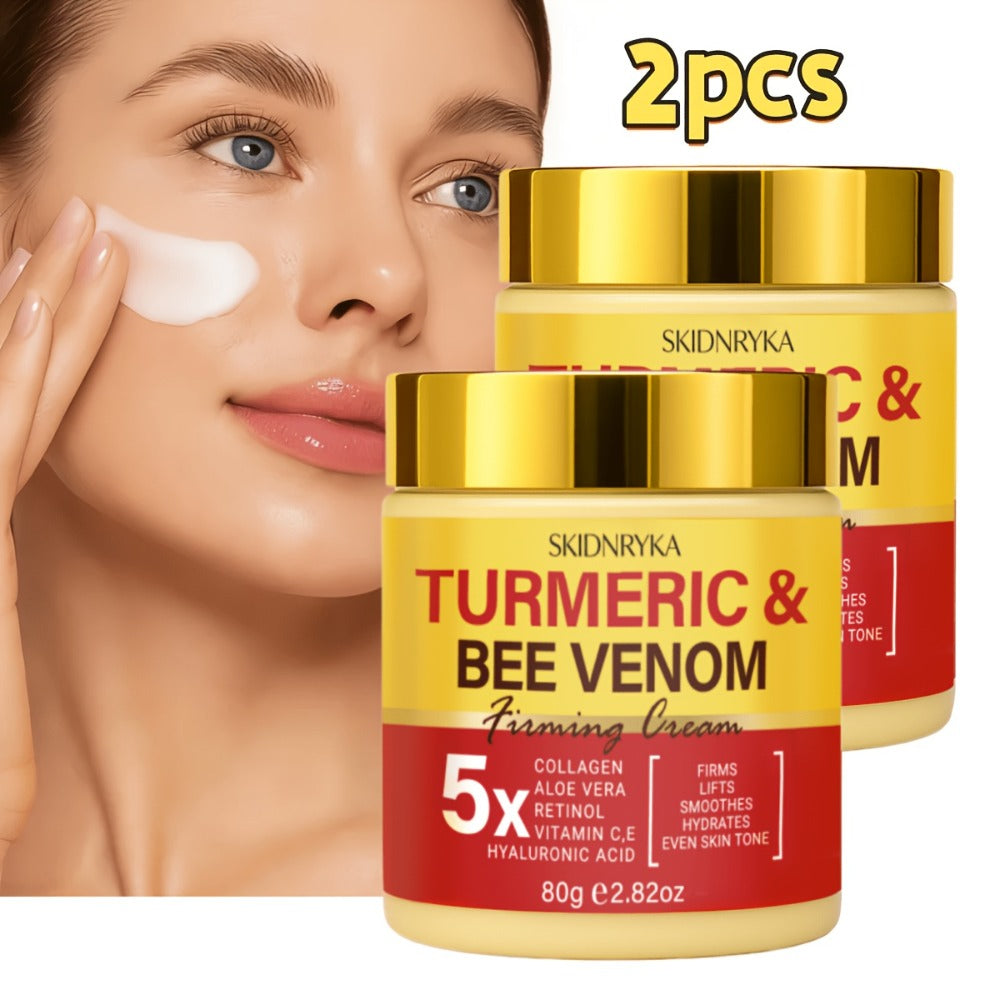 Turmeric Bee Venom Moisturizing Cream Set 2pcs - Firming Lifting Face Cream with Hyaluronic Acid Collagen Vitamins C E - Anti-Aging Day Night Cream for All Skin Types Non-Greasy Nourishing Skincare