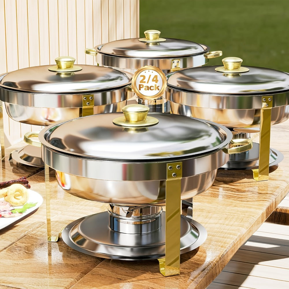 Chafing Dish Buffet Set Stainless Steel Food Warmer 6QT Round Chafer for Catering Events Parties Weddings Banquets, Silver & Gold, 1/2/4/6 Pack Options