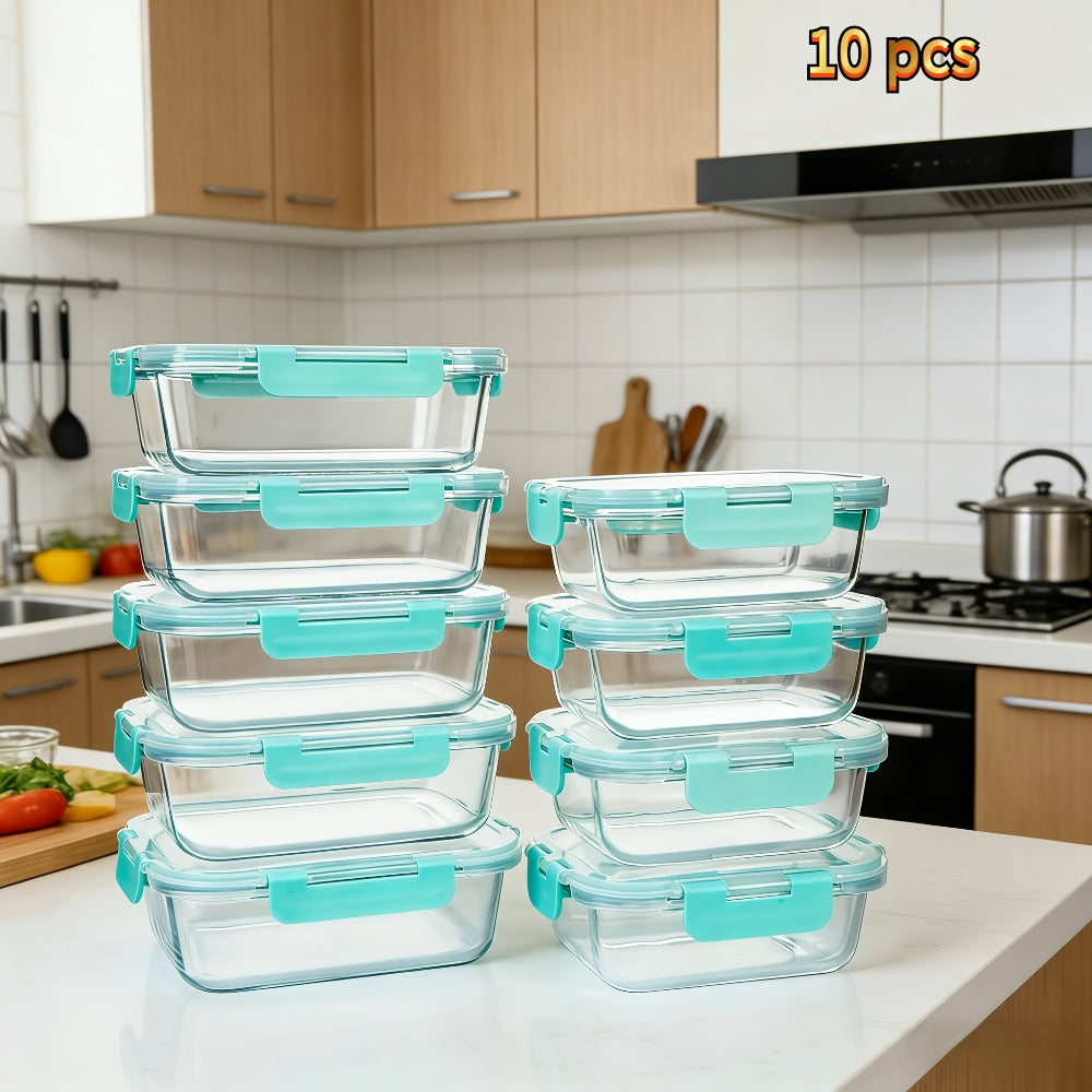 Borosilicate Glass Food Storage Containers Set ¨C 10/12/17pcs Airtight Meal Prep Bento Boxes with Locking Lids, BPA Free, Microwave & Dishwasher Safe, Leak Proof, Mixed Colors