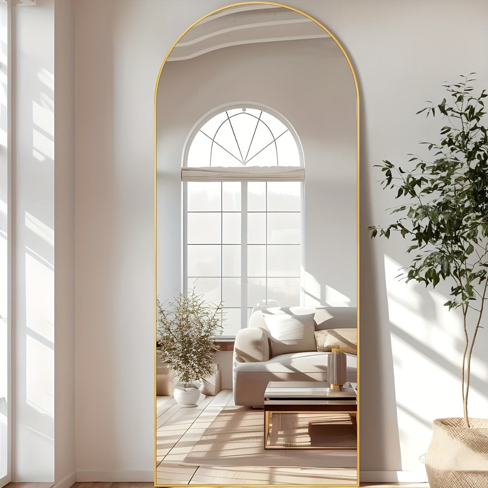 Full Length Mirror Floor Mirror Freestanding 58x18 Inch Arched Full Body Mirror Wall Mounted Leaning Rustproof Stand Mirror for Bedroom Living Room Cloakroom Modern Home Decor Black Gold