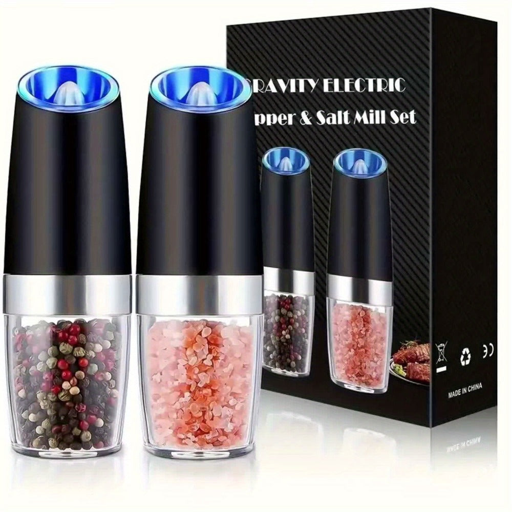 Electric Salt and Pepper Grinder Set 2PCS ¨C Battery-Powered, LED Light, One-Handed Automatic Operation, Adjustable Coarseness