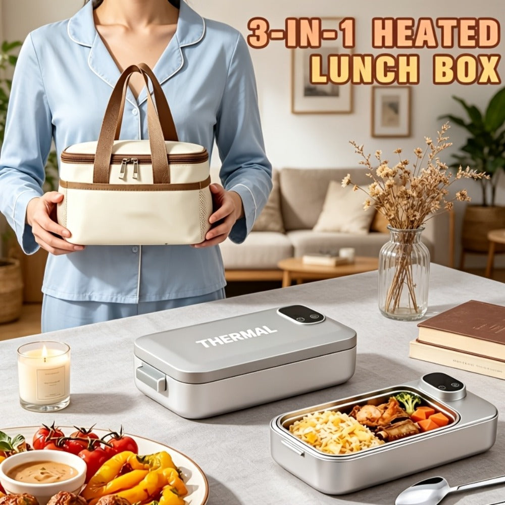 Electric Lunch Box Food Heater 3-in-1 USB Heated Bento Box, Stainless Steel Portable Warming Lunch Box with Adjustable Temperature, Thermal Insulated Leakproof Meal Prep Container for Office Travel Home