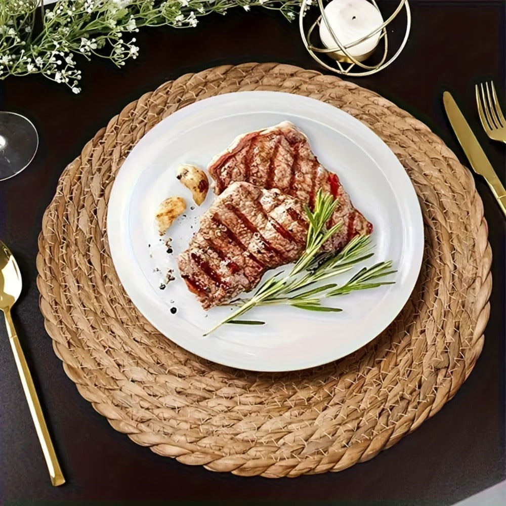 12pcs Rattan Placemats Natural Wicker Round Table Mats Heat-Resistant Non-Slip 11.8¡± Kitchen Dining Decor Bohemian