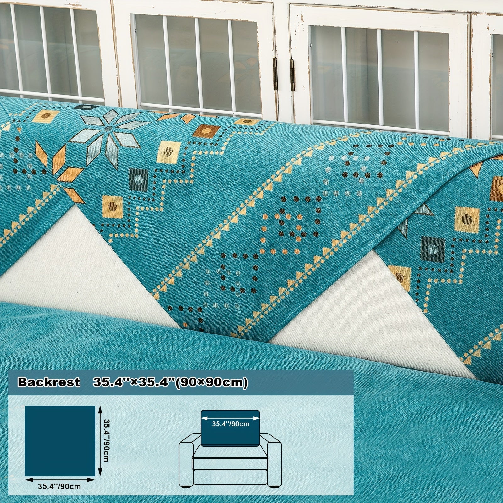 Bohemian Chenille Sofa Cover | Geometric Print Non-Slip Couch Slipcover, Thick Plush Boho Style, 1 to 4 Seat, Armrest & Backrest, Machine Washable, Sectional Sofa Protector