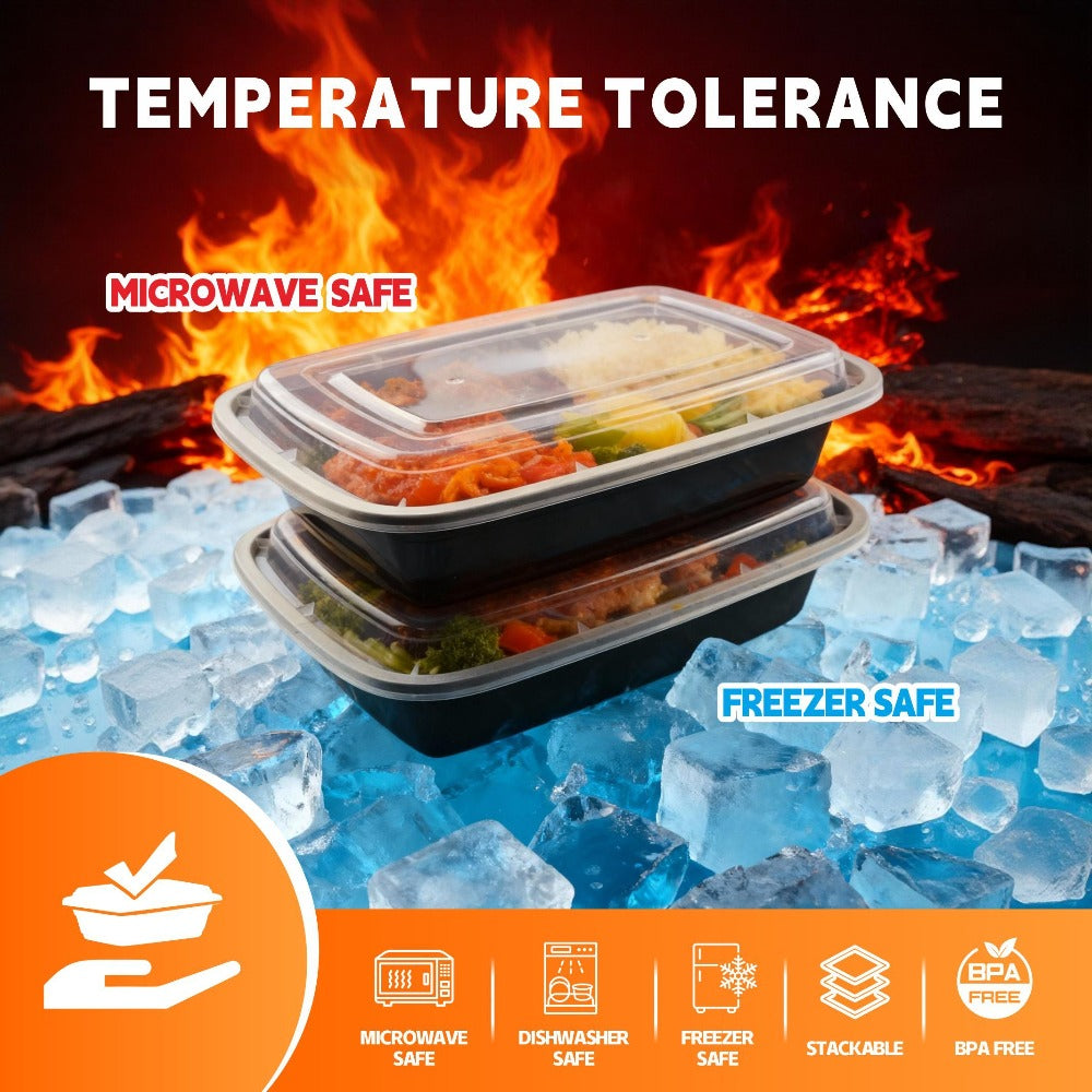 Meal Prep Containers with Lids 50 Pack BPA Free ¨C 32oz & 38oz Stackable Disposable Plastic Food Storage Containers, Microwave Dishwasher Freezer Safe | Restaurant, Catering, Home Kitchen & Lunch Boxes