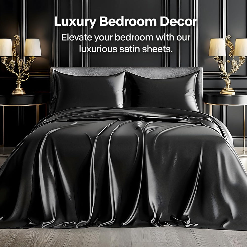 Satin Bed Sheets Set 2100TC Ultra Soft 3/4pcs ¨C Silky Smooth Breathable Satin Bedding for Twin Full Queen King, 5-Star Luxury Hotel Experience, Solid Color, 7 Colors Available