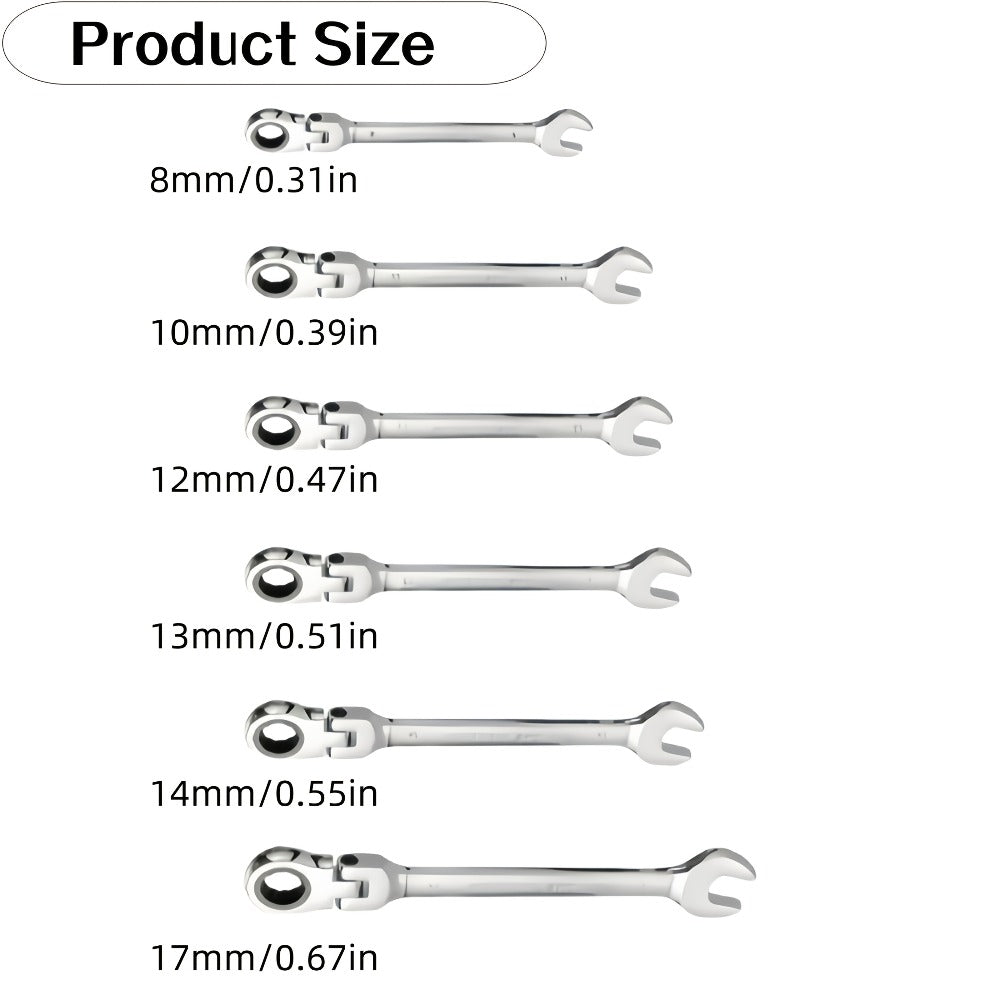 Ratchet Wrench Set 6-Piece Double-Ended Quick Release ¨C Metric 8-17mm, 72-Tooth, Adjustable Combination Wrench Kit with Storage Bag for Home, Car & Mechanical Use