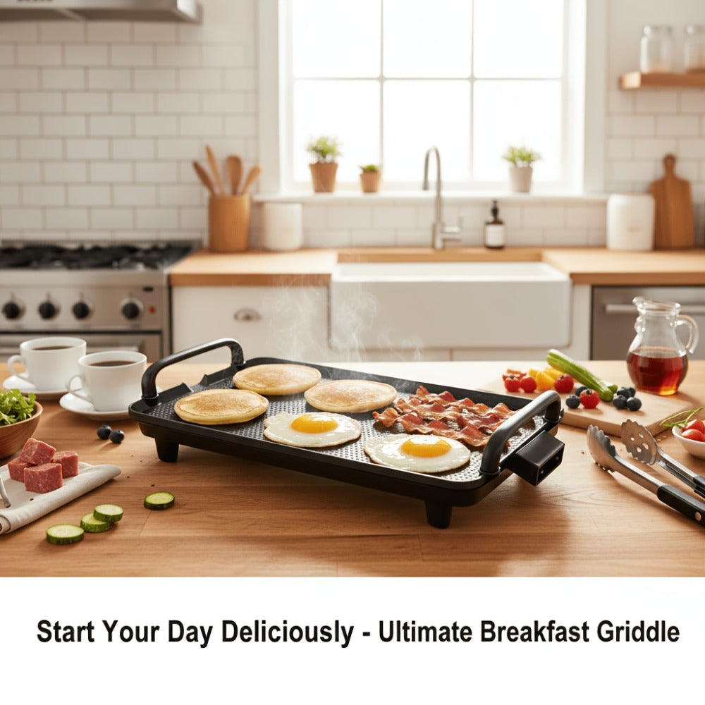 Electric Griddle with Non-Stick Coating - Large Submersible Cooking Surface, Make 15 Eggs at Once, Hassle-Free Cleanup, 2 Sizes Available - Perfect for Breakfast, Pancakes & Family Cooking