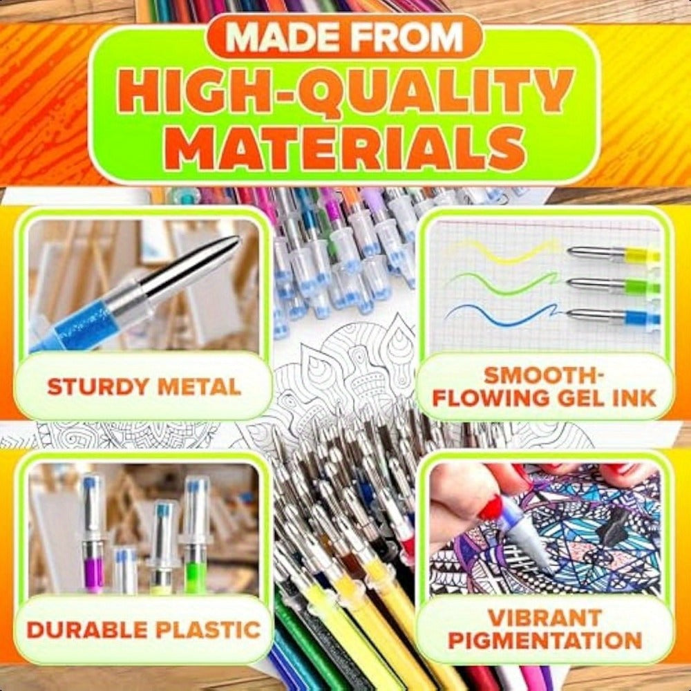 100-Pack Gel Pens Set Mixed Colors - Glitter, Metallic, Fluorescent & Colored Ink Pens for Drawing, Writing & Art Projects | Ages 14+