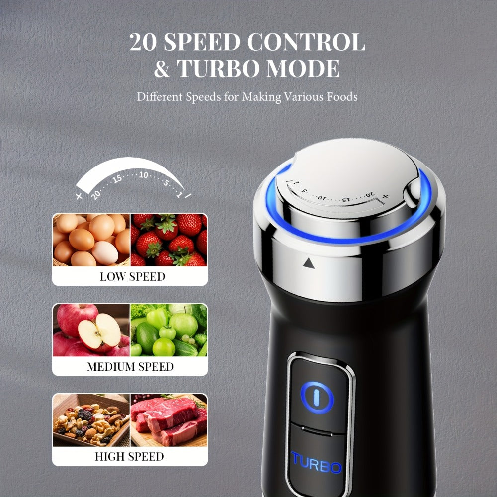 Immersion Blender Handheld 6-in-1 & 7-in-1 1000W 20-Speed Turbo ¨C Titanium Blades BPA-Free with Dough Hooks Egg Beater Whisk Beaker & Chopper | Scratch-Resistant Hand Blender Kitchen Appliance
