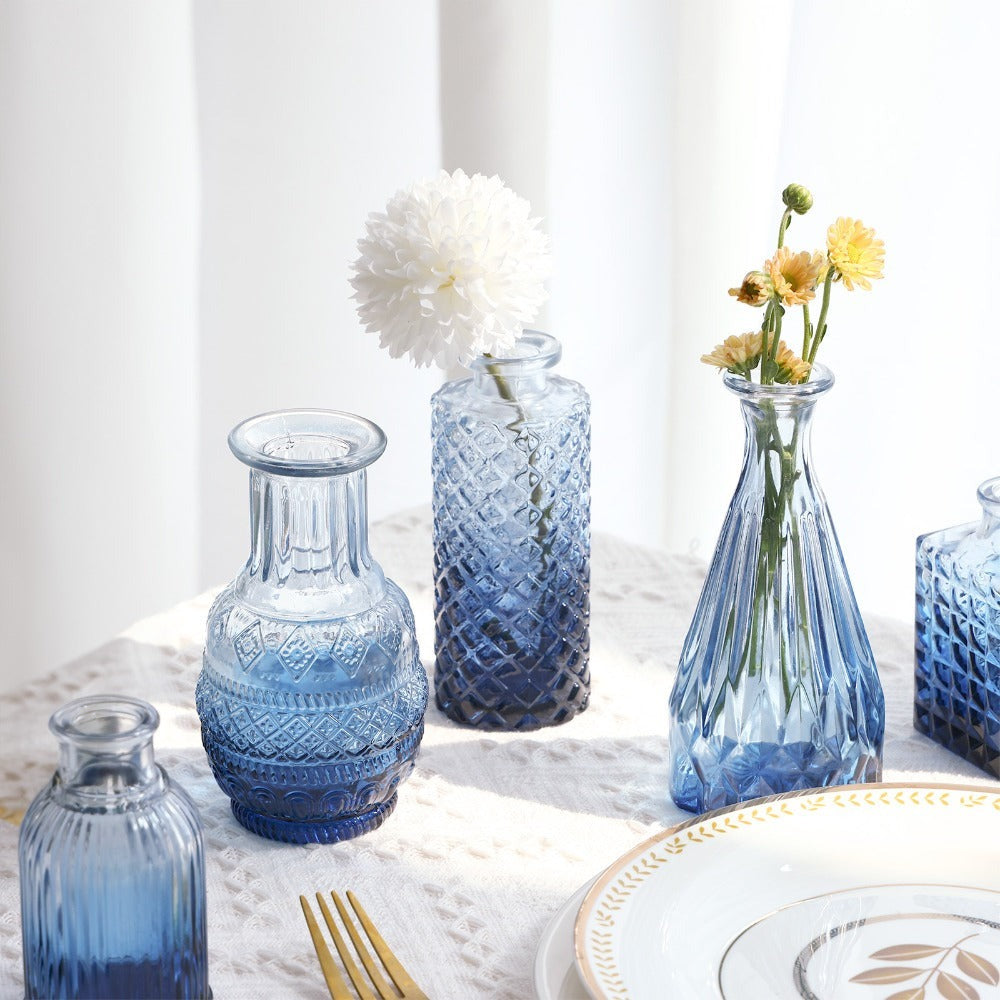 Bud Vases Set of 18 Blue Vintage Glass Small Flower Vases for Centerpieces - Rustic Farmhouse Table Decor for Home, Wedding, Halloween & Christmas | 3-6 Inch Mini Glass Vases Bulk