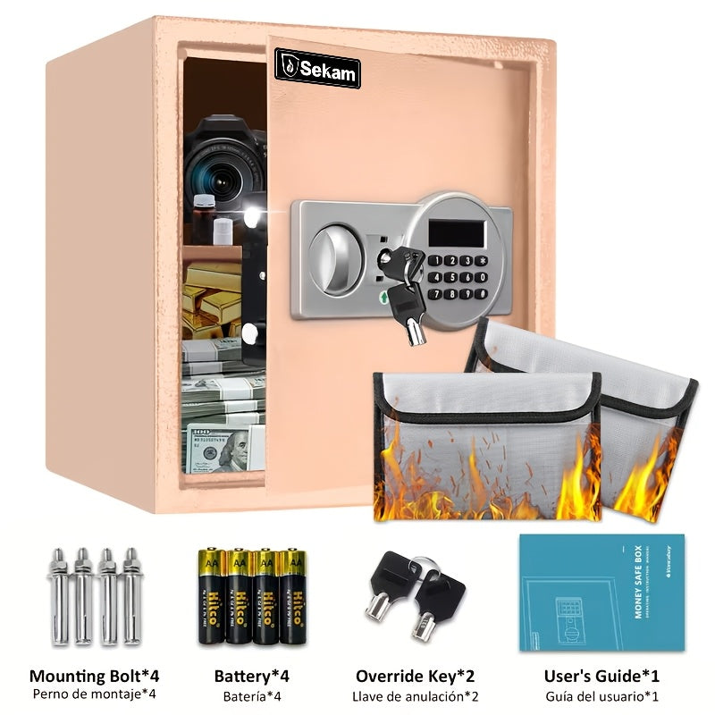 Fireproof Home Safe Box with Digital Keypad and Key Lock Heavy Duty Steel Security Safe for Money Documents Valuables Jewelry Passports 0.23 0.8 1.5 2.2 Cubic Feet Multiple Colors with Cash Bag