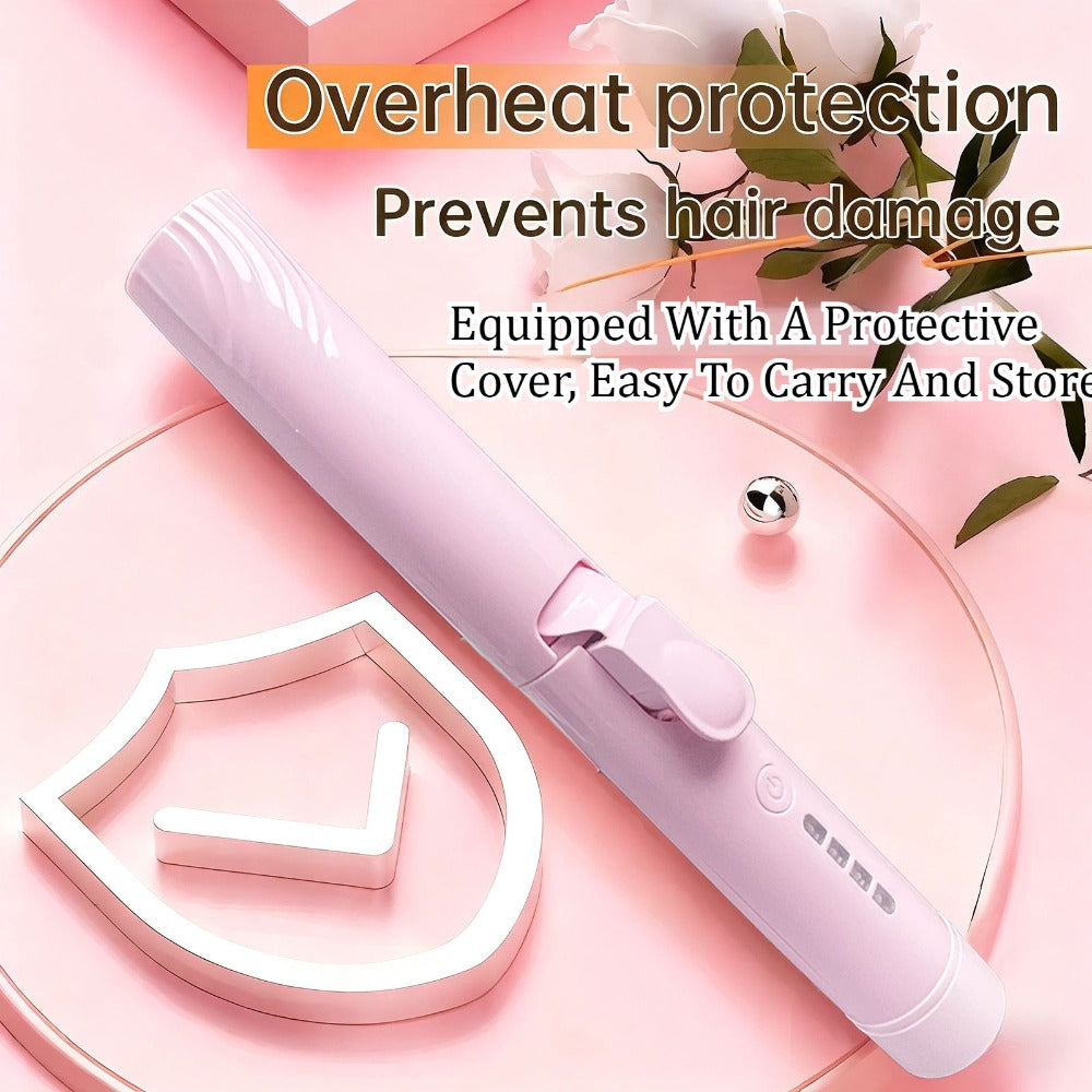 Mini Cordless Curling Iron Portable Ceramic Hair Curler USB Rechargeable 4-Temperature Settings Travel Hair Styling Tool for Curling and Straightening Gift for Women Mom Pink