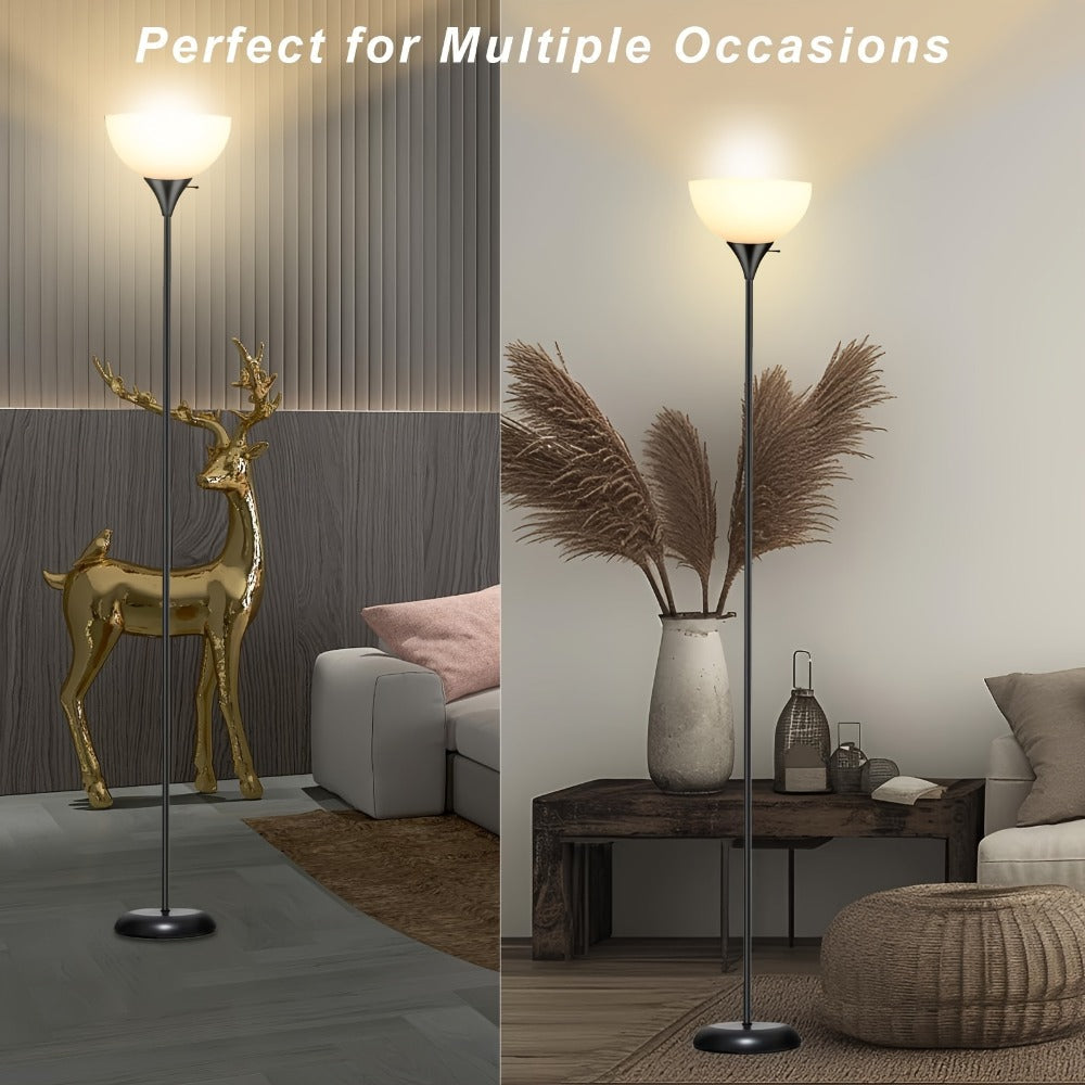 Floor Lamp for Living Room Bedroom Office Industrial Metal Torchiere Standing Lamp Adjustable Rotary Switch Shatter-Proof Shade Black
