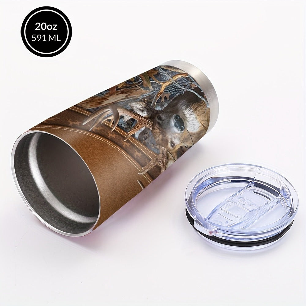 Stainless Steel Tumbler 20oz Forest Hunting Design Insulated Cup with Lid & Straw Travel Coffee Mug Hot Cold Drinks Camping Gift for Men Birthday Halloween