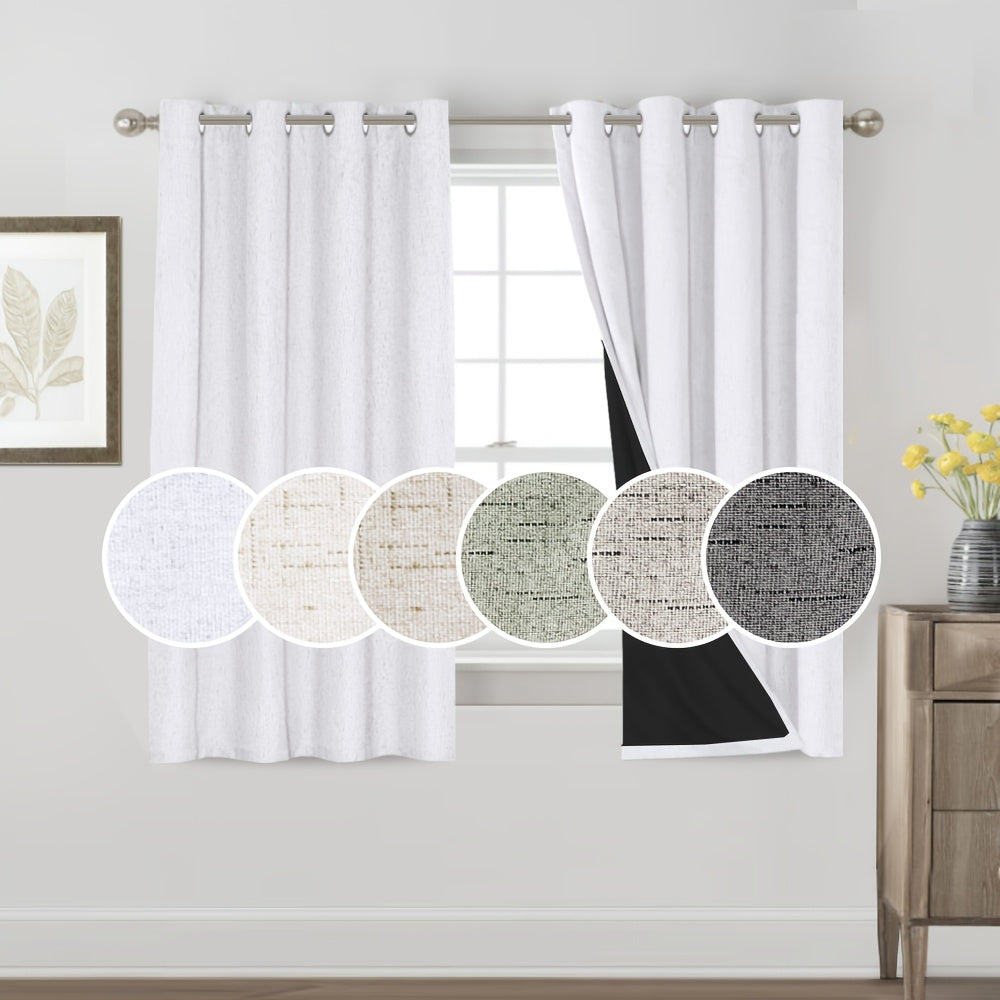 Blackout Curtains 2 Panels 100% Blackout Linen Textured Thermal Insulated Grommet Window Drapes Noise Reducing for Bedroom Living Room Hall - Full Light Blocking Room Darkening Curtains