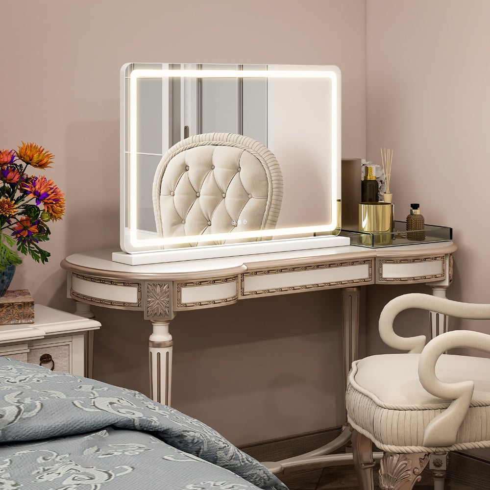 LED Vanity Mirror with Lights ¨C Dimmable 3 Color Modes, Memory Function, USB Port & Aluminum Frame for Bathroom, Bedroom & Desk Makeup Mirror, 13x17 / 22x19 / 32x22 in