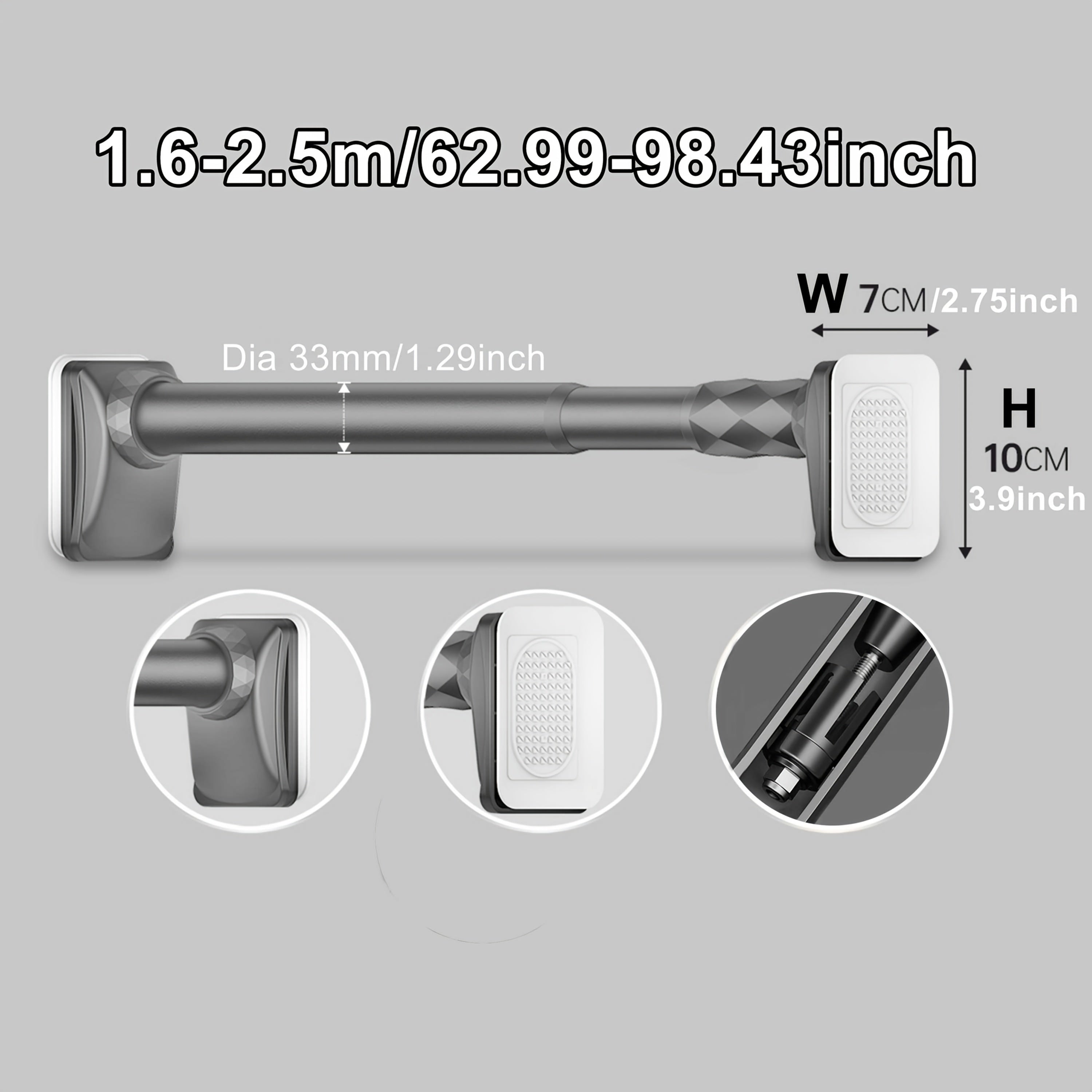 Telescopic Curtain Rod No Drill 15.75¡±-196.85¡± Adjustable Shower Curtain Rod 33mm for Large Windows