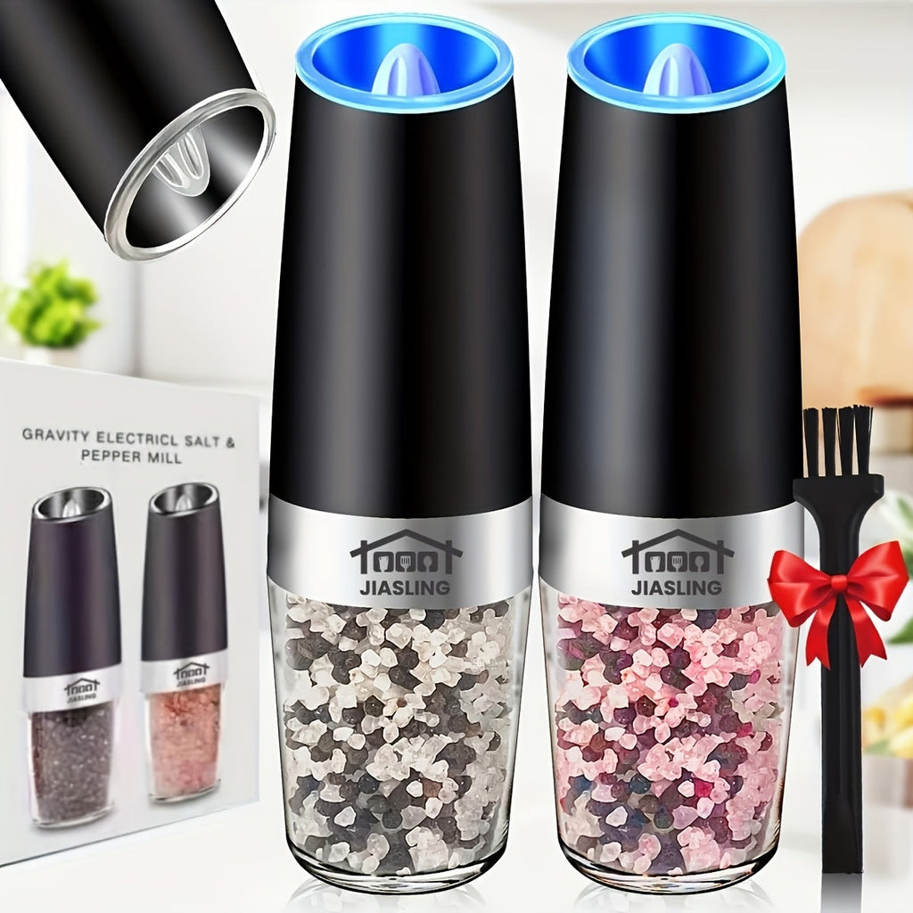 Electric Salt and Pepper Grinder Set 2PCS ¨C Battery-Powered, LED Light, One-Handed Automatic Operation, Adjustable Coarseness