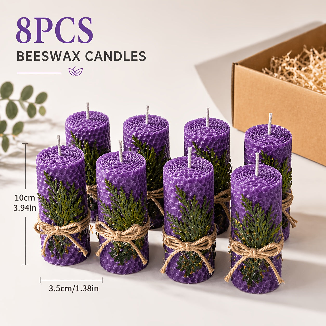 Beeswax Pillar Candles Hand Rolled with Honeycomb Texture ¨C 100% Pure Beeswax, 12+ Hour Burn, Gift Box Set for Home Decor, Christmas, Dinner & Holiday Decorations