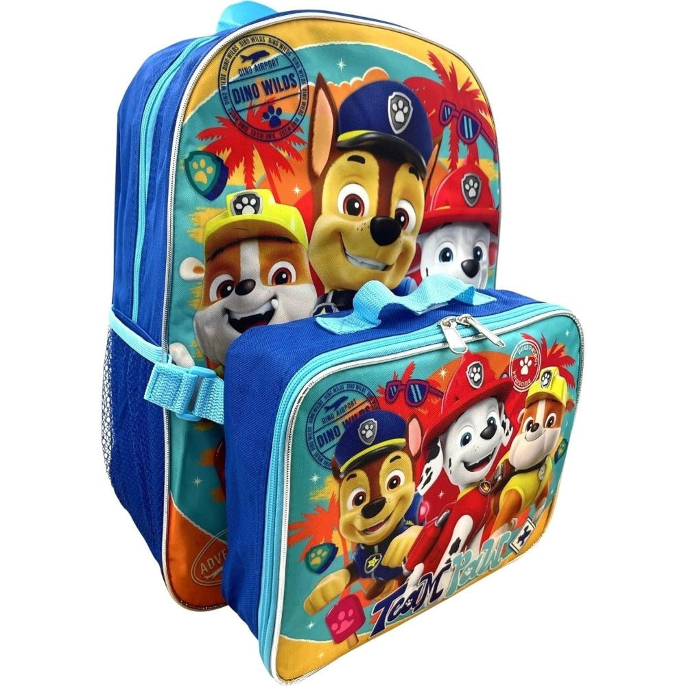 Kids Backpack with Lunch Box Set 16 Inch ¨C Paw Patrol Boys School Bag with Removable Matching Lunchbox, Red Blue, Toddler Kindergarten Elementary Bookbag