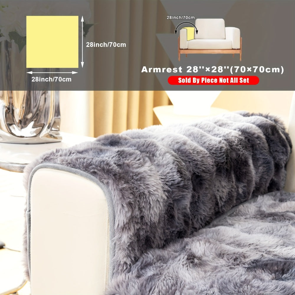 Plush Sofa Cover Faux Lamb Thick Fluffy Couch Slipcover Pet Friendly Machine Washable Gradient Color Polyester Furniture Protector for Armchair Single Double Triple Sofa Living Room Home Decor