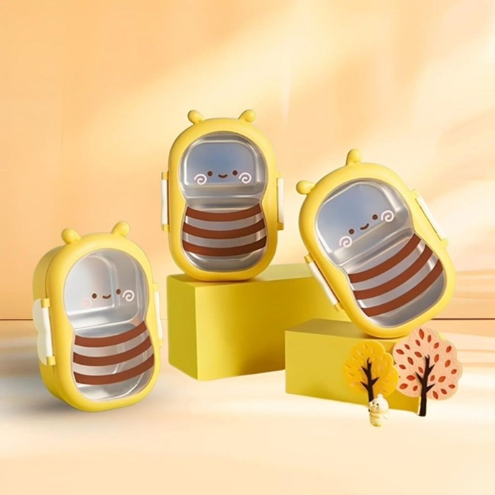 Cute Bee Lunch Box Stainless Steel ¨C 304 Food Grade 2-Compartment Bento Box with Bee-Themed Lid for Kids, School, Office & Picnic ¨C Lightweight Leakproof Lunchbox Gift