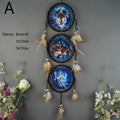 Dream Catcher Wall Decor Wolf Design Boho Bedroom Hanging Decoration ¨C 6 Inch 3-Circle Feather Dream Catcher for Boys Kids Room, Nursery, Halloween, Christmas & Holiday Gift