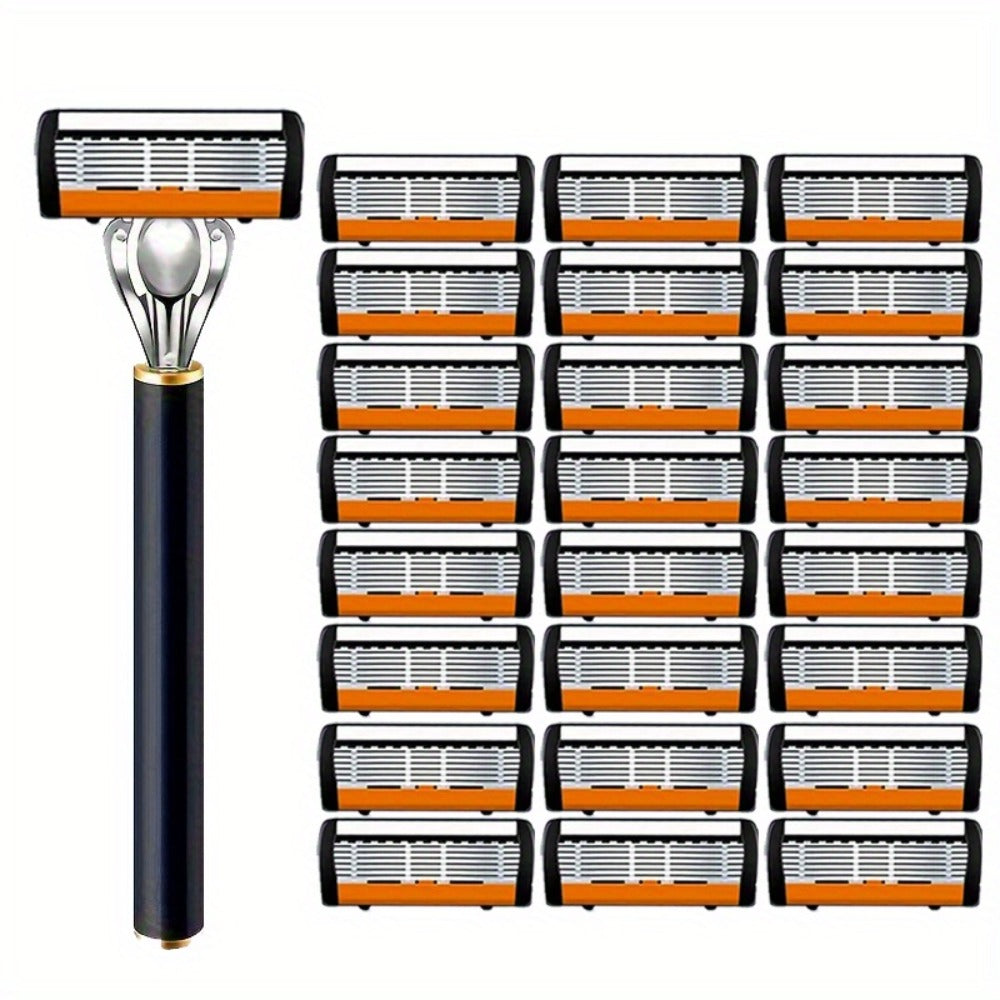 Safety Razor Set with Replacement Blades ¨C Anti-Slip Metal Handle, Contour Fitting, Fully Washable Shaving Kit for Men | 24 or 36 Blades