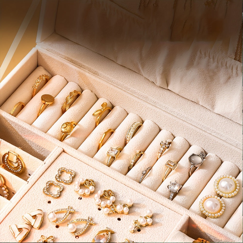 Jewelry Box Large Capacity Vintage Gold Organizer for Necklaces Earrings Bracelets Rings Studs Gift for Women Mom Christmas Holiday