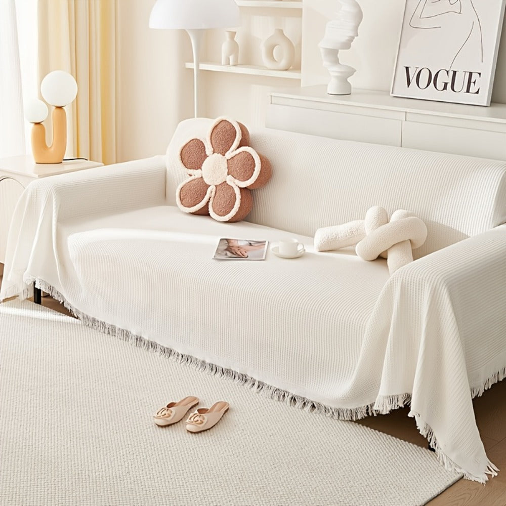 Sofa Throw Cover with Tassels Scratch Resistant Breathable Couch Blanket Slipcover Multifunctional All Season Settee Cover for Living Room Bedroom - Multiple Sizes and Colors