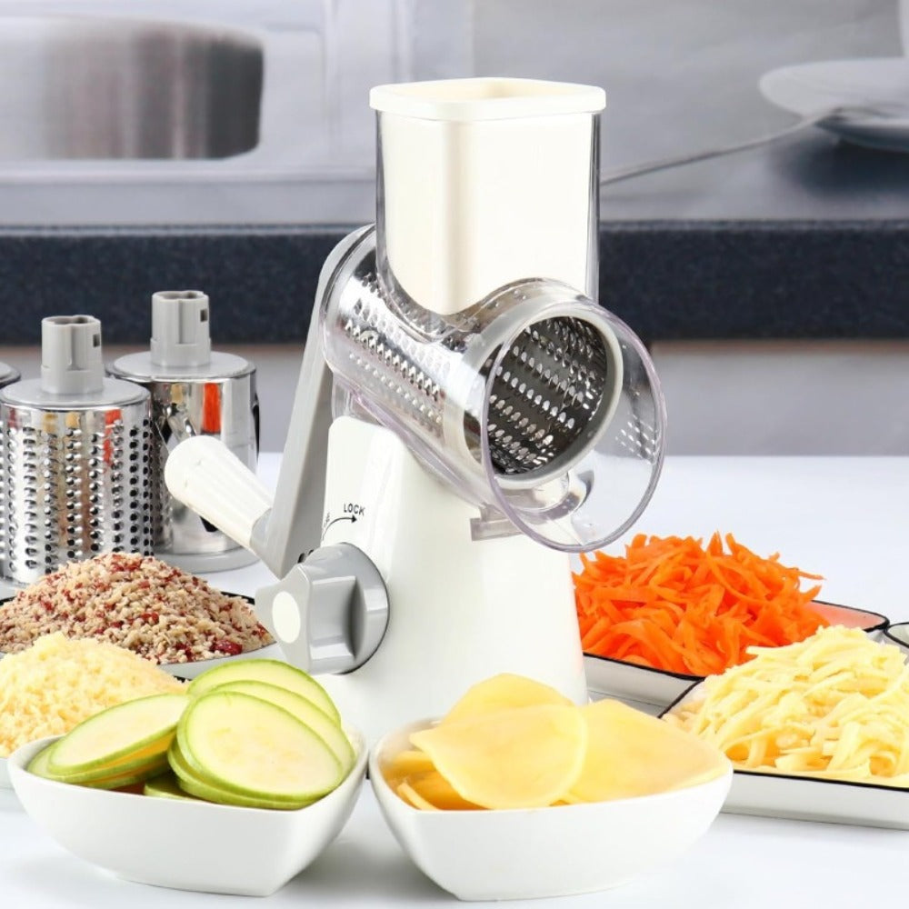 Rotary Cheese Grater ¨C Stainless Steel Hand Crank Shredder with 3 Interchangeable Blades, Non-Slip Suction Base & Cleaning Brush, BPA-Free Vegetable Grater for Cheese, Nuts & Vegetables