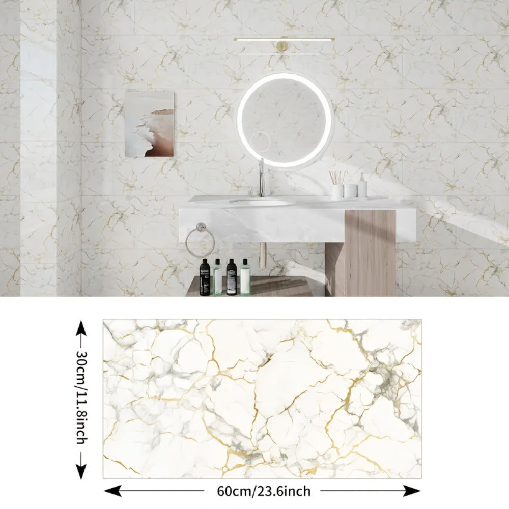 Marble Pattern Wall Stickers Vinyl Decals Oversized Glam Style Self Adhesive High Gloss Removable Wallpaper for Kitchen Bathroom Living Room Office Home Decor 20 40 Pieces Multiple Colors