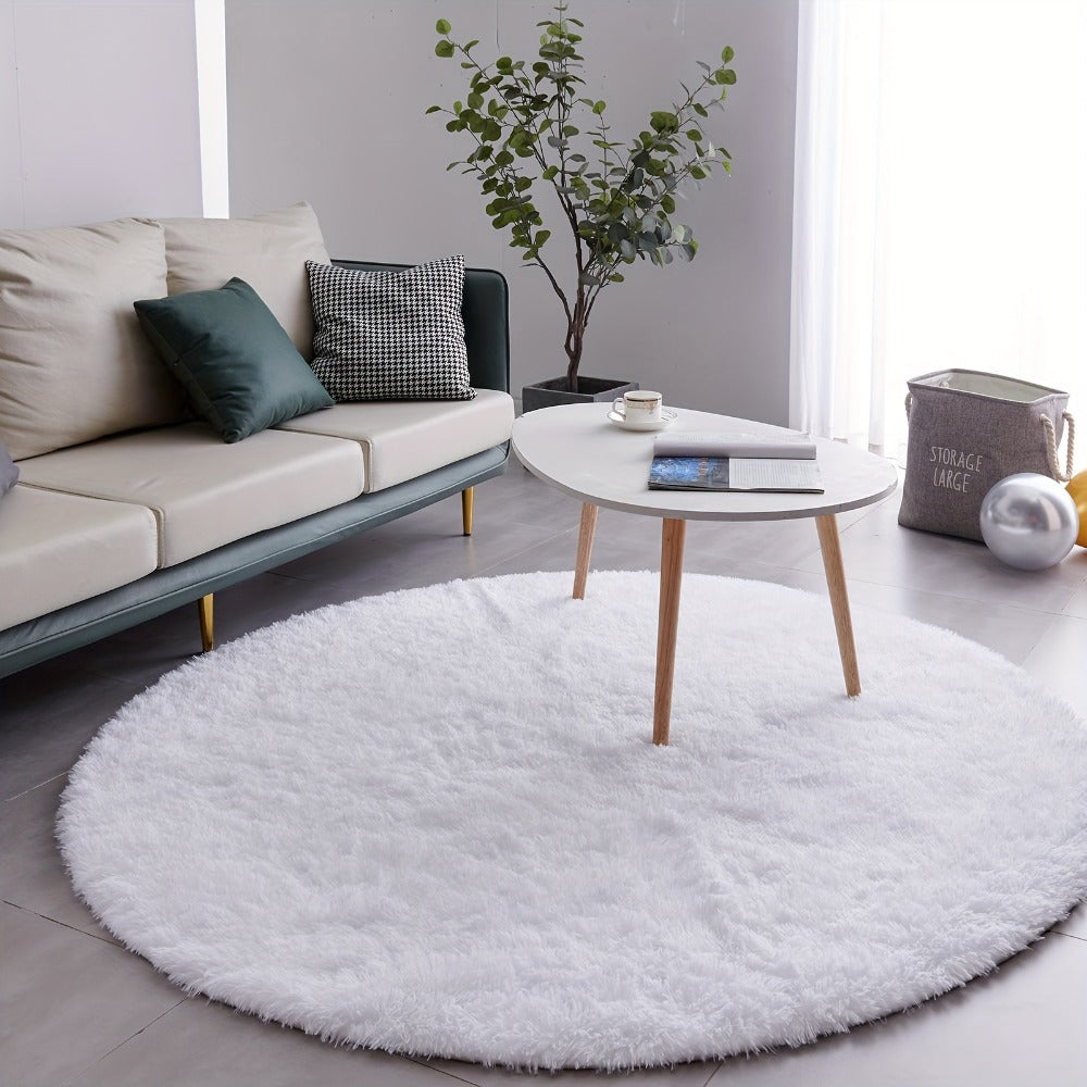 Round Shaggy Plush Rug ¨C Soft Fluffy Circular Carpet for Bedroom & Living Room, Easy Clean