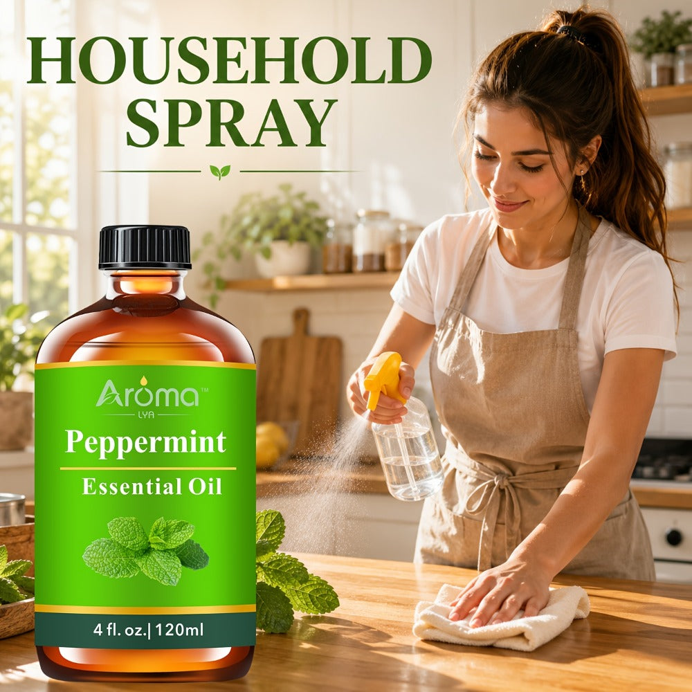Peppermint Essential Oil 120ml 4oz Crisp Refreshing Mint Scent for Diffuser Candle Humidifier Car Air Freshener Home Decor Perfume Spray Aromatherapy with Ceramic Stone