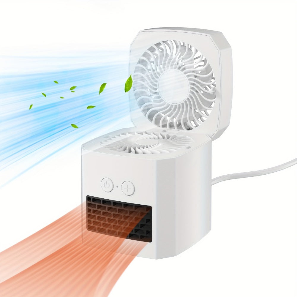 Space Heater Fan 2-in-1 Combo, 400W Portable Desktop Heater with 3-Speed Adjustable Temperature, Dual-Purpose Heating and Cooling Electric Heater, Silent Mini Space Heater for Home and Office