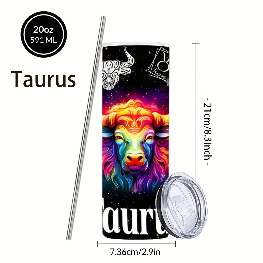 Zodiac Tumbler 20oz Stainless Steel Insulated Travel Cup with Lid & Straw Horoscope Coffee Mug All 12 Signs Hot Cold Drinks Gift Birthday Halloween Christmas