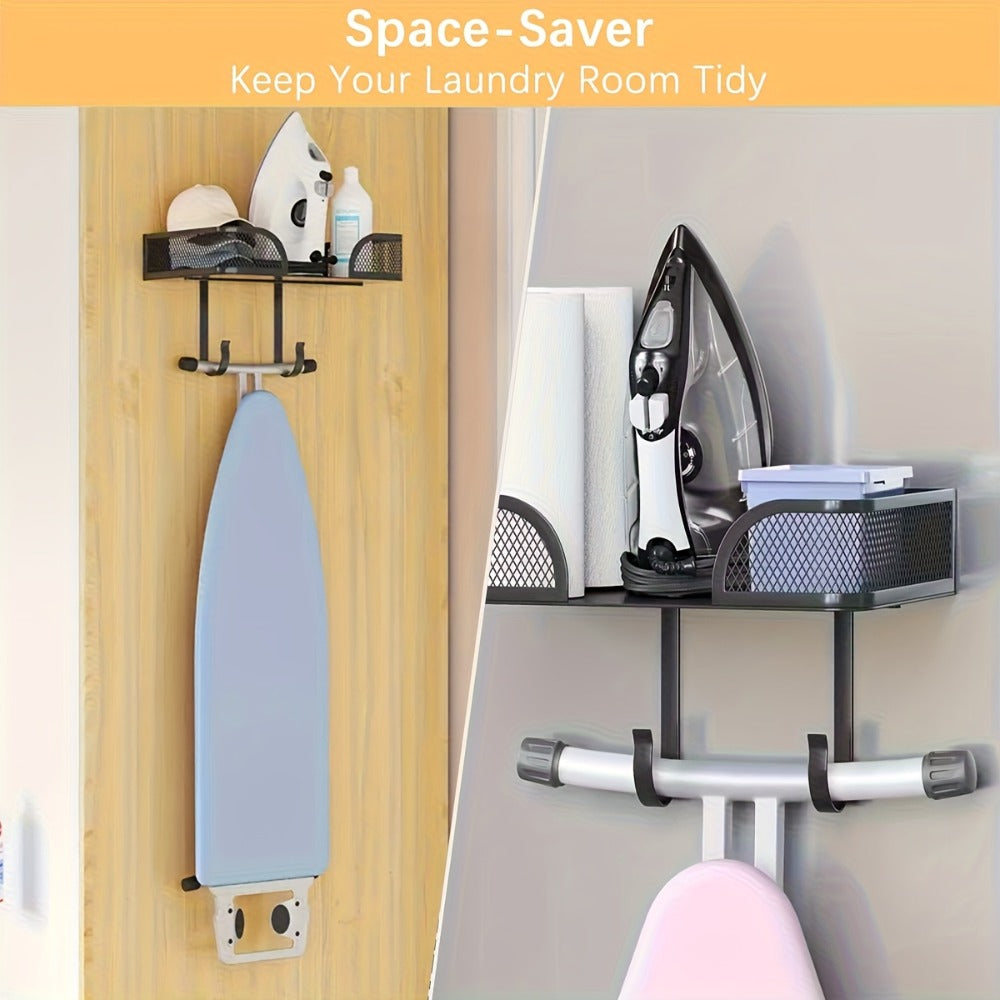 Iron Storage Rack Wall Mounted Heavy Duty Carbon Steel Heat Resistant Ironing Board Holder Space Saving Vertical Horizontal for Iron Steamer Laundry Room