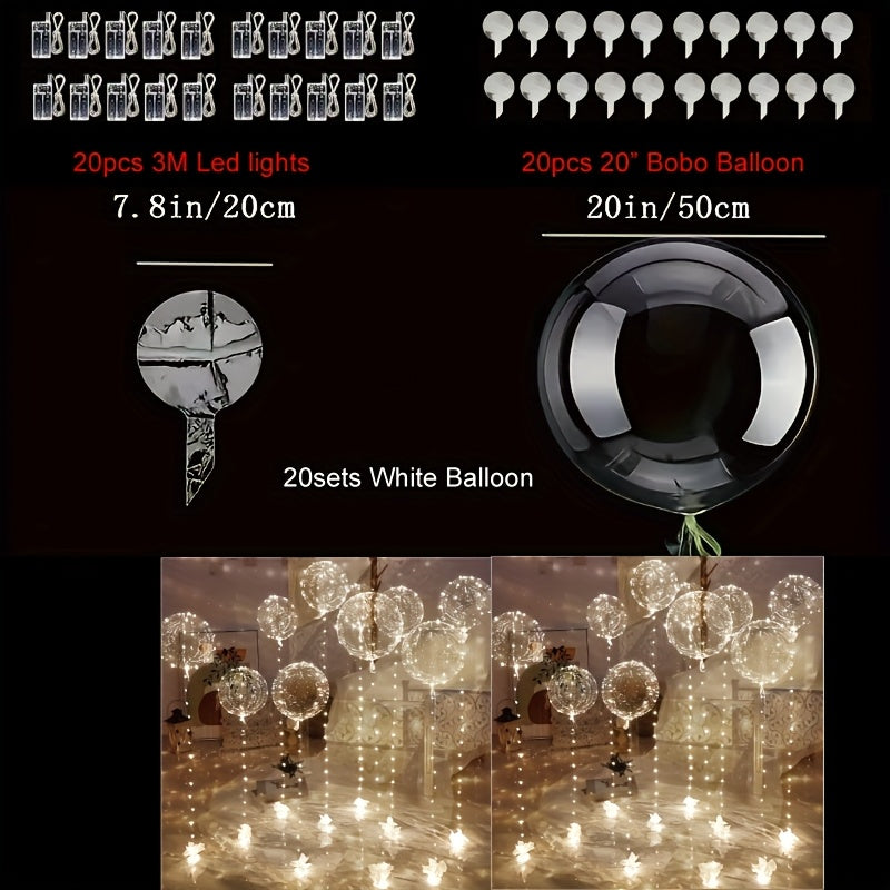 LED Bubble Balloon Set 40 Pack (20 Balloons + 20 LED Lights) for Birthday Wedding Christmas Halloween Party Decoration ¨C White & Yellow, Helium Compatible, Battery Not Included