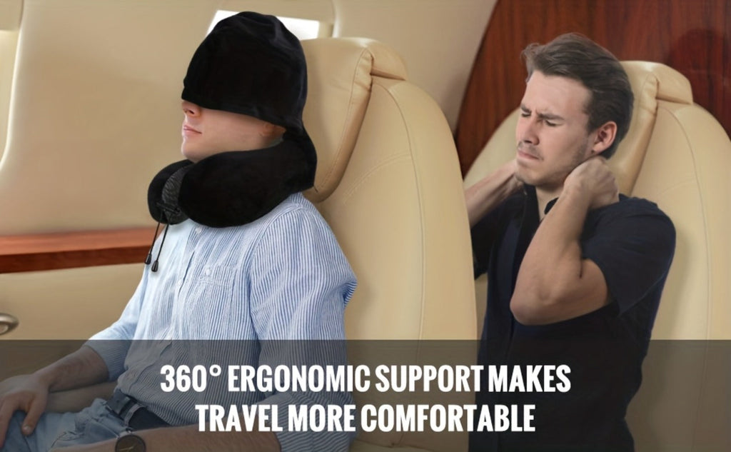 Travel Neck Pillow U-Shaped with Eye Mask Adjustable Portable Ergonomic Neck Support Soft Washable Cover for Airplane Car Home Office Napping Pink Blue Black Grey
