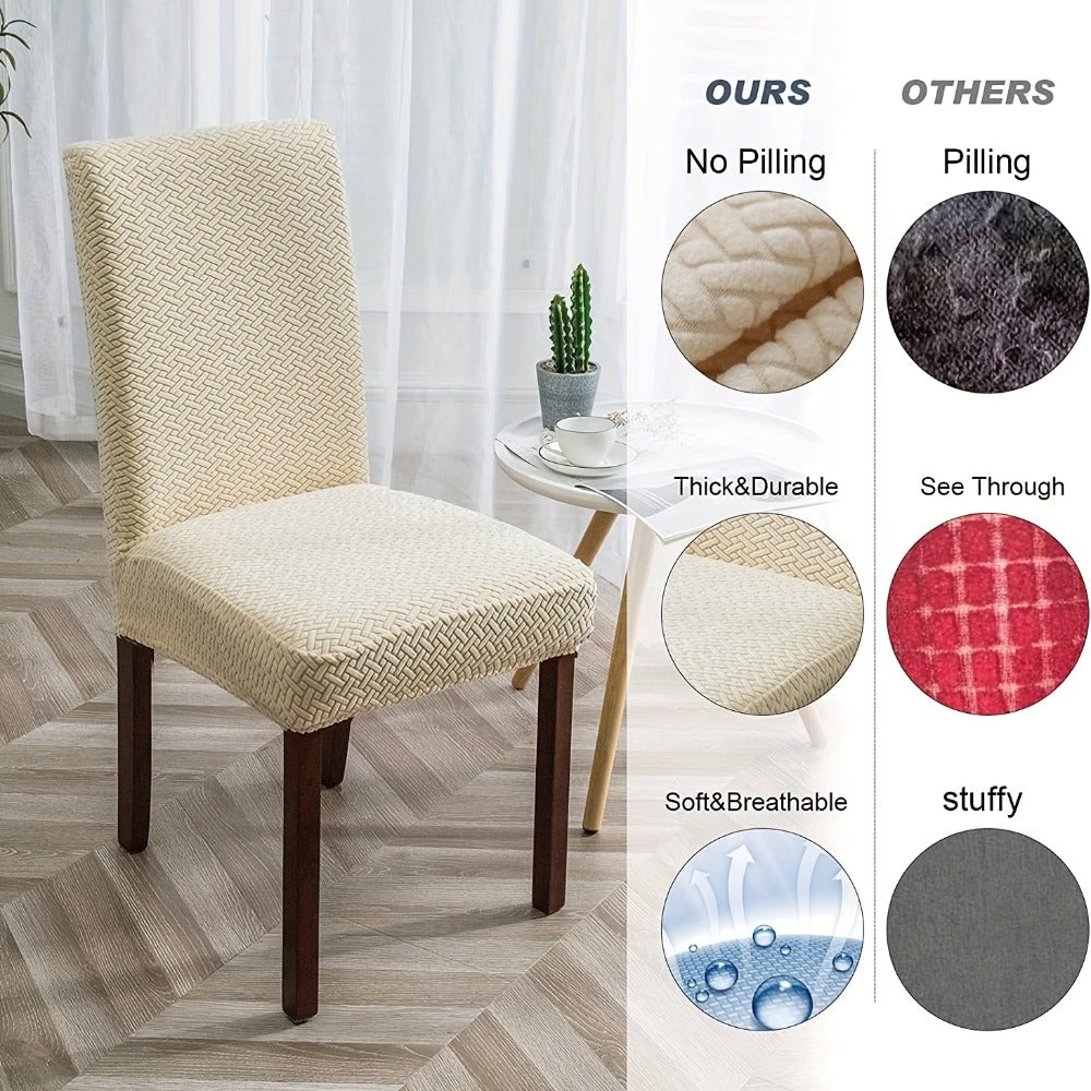 Dining Chair Covers Set of 4 6 Waterproof Stretch Parson Chair Slipcovers - Polar Fleece Jacquard Elastic Band Fit Kitchen Dining Room Chair Protector, 7 Colors, Beige Black Khaki Burgundy Gray