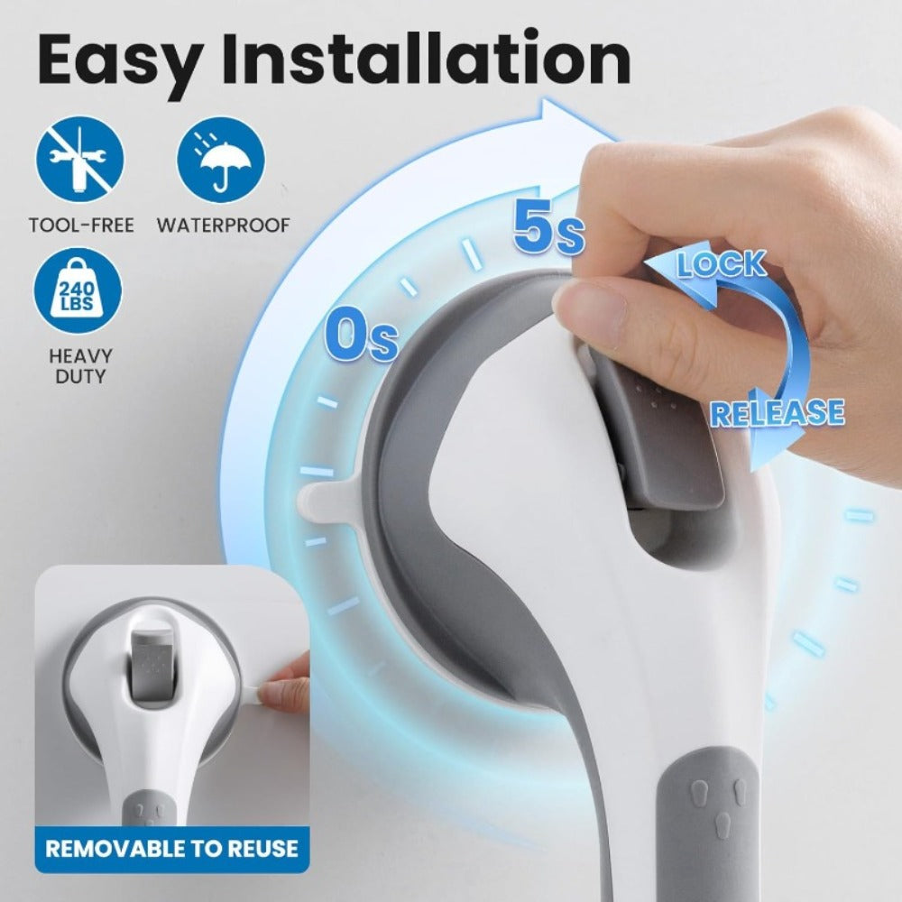 Grab Bar for Shower Suction Cup Heavy Duty 12 Inch Bathroom Safety Handle No Drill Removable Waterproof Shower Grip Bar for Elderly Handicapped Disabled Non-Slip Bathtub Assist Handle Bath Safety Rail