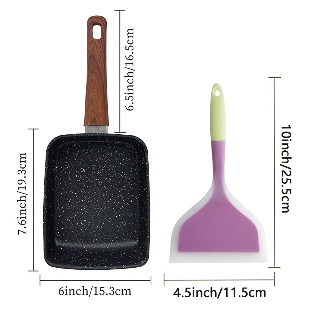 Tamagoyaki Pan Japanese Nonstick Rectangular Egg Pan for Omelettes & Rolls ¨C Induction Halogen Compatible Dishwasher Safe Wooden or Plastic Handle with Optional Silicone Spatula