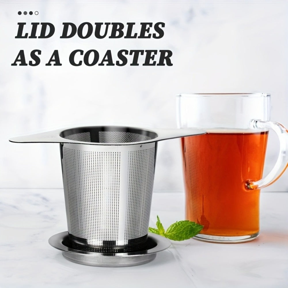 Stainless Steel Tea Strainer Set of 4 with Lid ¨C Fine Mesh Tea Infuser with Dual Handles for Loose Leaf Tea, Herbs & Spices ¨C Ergonomic Grip, Durable & Easy to Clean