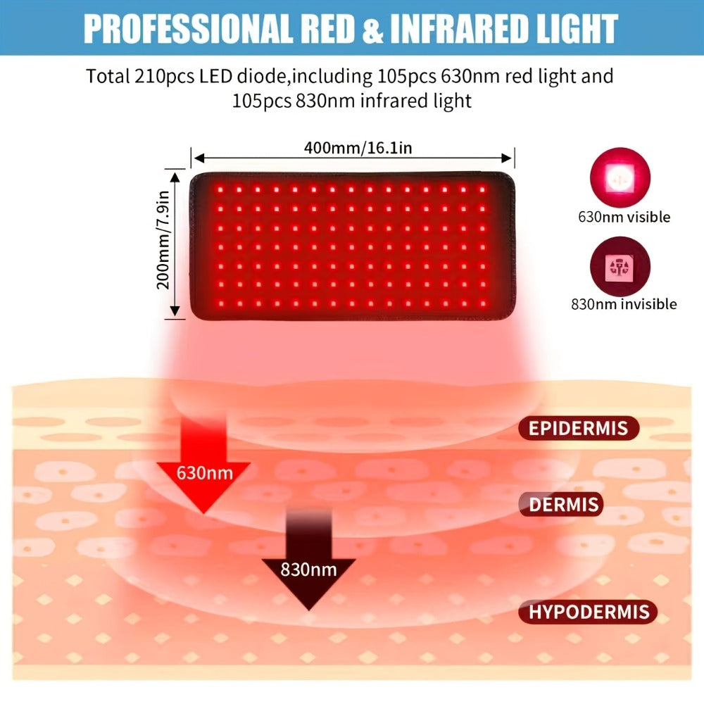 Red Light Therapy Pad Wearable Wrap with Timer ¨C Low Voltage Portable Infrared Light Device for Back, Waist, Shoulder & Knee Pain Relief, At-Home Body Recovery Wrap, Father's Day Gift, Black