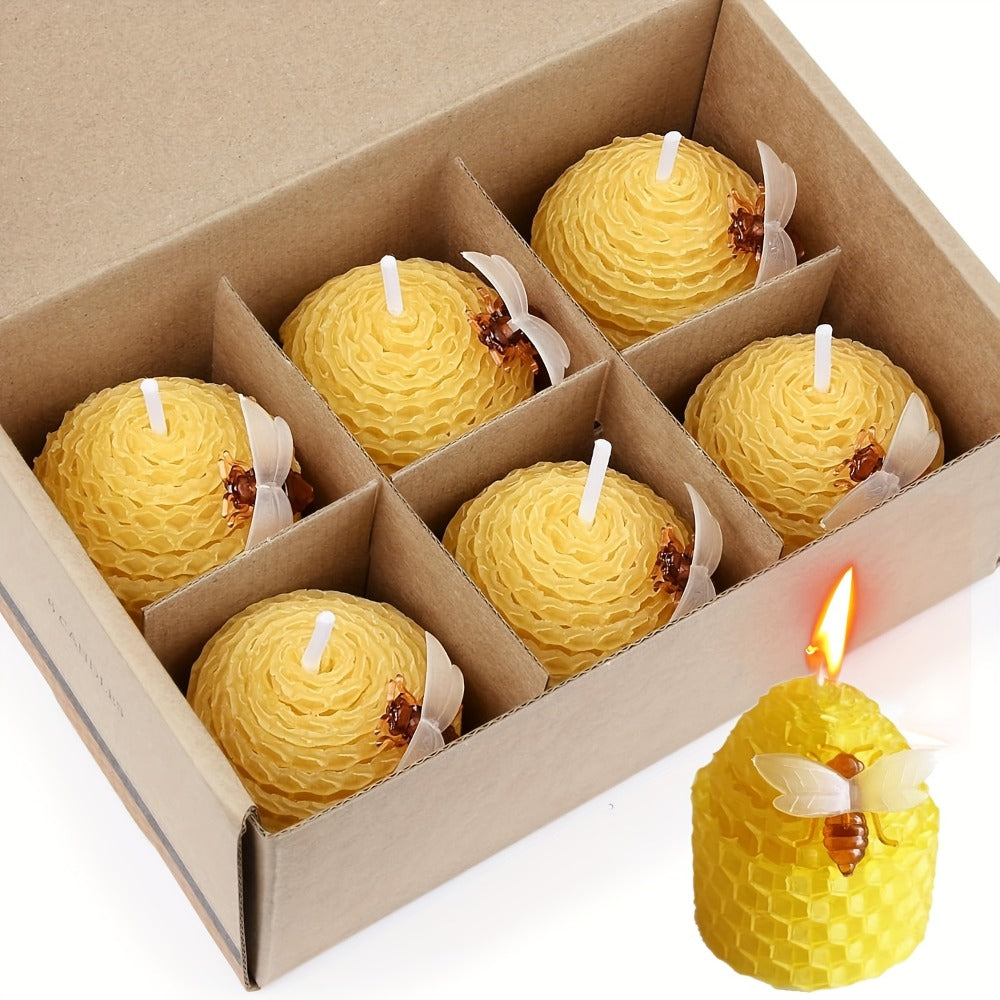 Beeswax Candles Set - Natural Pure Beeswax Votive Candles with Bee Decorations, Handcrafted from Beekeepers, Set of 6 or 12, Honey Scented Candle Gift for Home Decor, Weddings, Holidays & Gifting