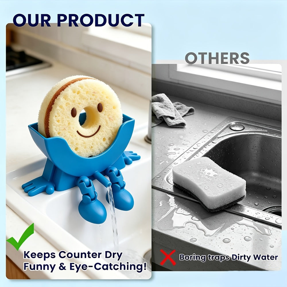 Sponge Holder for Kitchen Sink, 2-Pack Self-Adhesive Sponge Caddy with Drainage, No-Drill Wall Mount or Countertop Organizer Rack for Dishcloth Scrubber, 3D Printed Black and Green Kitchen Accessories